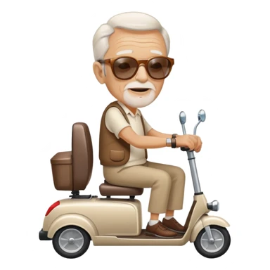 An old man wearing sunglasses on a mobility scooter sticker