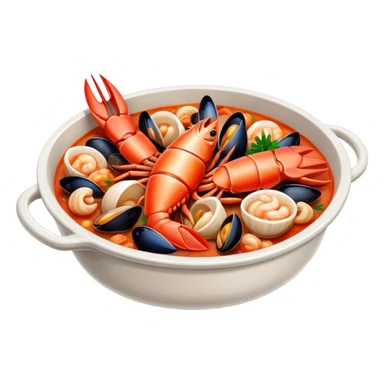 Cinematic Realistic Buzara Seafood Dish Emoji, depicted as a rustic, flavorful seafood stew with shellfish rendered with rich textures and dynamic, maritime lighting. sticker