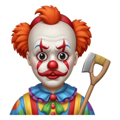 a sad clown with a broom and an axe sticker