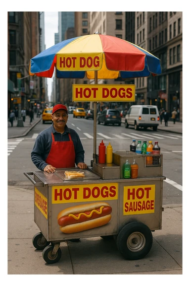hotdog seller in New York with cart sticker