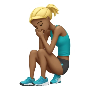 Exhausted runner putting on shoes.  sticker