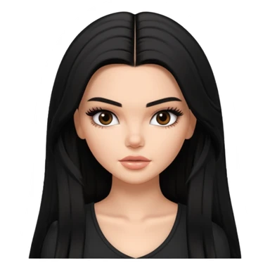 kendall jenner as pretty bratz baddie, black long hair sticker