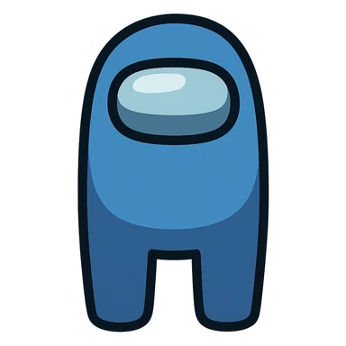 Create an Among Us crewmate character in a blue color, standing with arms at sides, neutral expression, transparent background, in a style suitable for editing and clear character depiction. sticker
