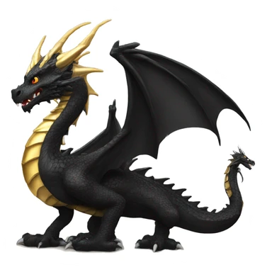 Big black dragon standing next to a small gold dragon sticker