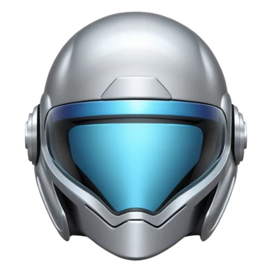 A futuristic helmet emoji made of silver chrome, smooth aerodynamic shape, minimal visor detail, reflective metallic surface, sci-fi aesthetic, iOS emoji style, centered on clean white background sticker