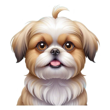 Cinematic Comical Shih Tzu Portrait Emoji, Head cocked with a hilariously exaggerated, shocked expression and twinkling, comically wide eyes, showcasing a fluffy, luxurious fur in soft pastel tones, simplified yet whimsically detailed, glowing with a playful, sassy radiance, high shine, exuding a humorous and cheeky charm, styled with a soft glowing outline, capturing the essence of a Shih Tzu that looks as if it could burst into a fit of playful antics at any moment! sticker