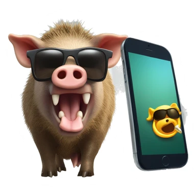 wild boar chocked with sun glasses and calling with phone sticker
