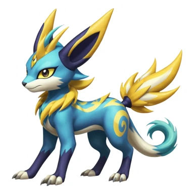 Feral Scaly Striking Slaying Badass Evil Handsome Lightning-patterned Zig-zagged buzzy fuzzy Meloetta-Renamon-Luxray-Cobalion-Suicune-Vernid-fusion-hybrid-creature, full body  sticker