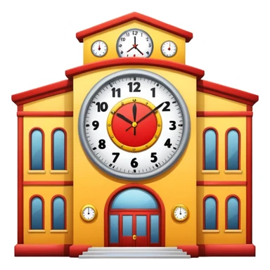 Create an emoji which is red and yellow school with big clock  sticker