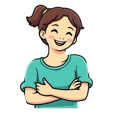 Arm crossed holding neck laughing girl sticker