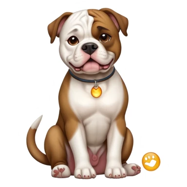 cinematic-[american bulldog]-realistic-full-body-sitting-emoji,-tail-resting-loosely-beside-its-paws,-head-tilted-dramatically,-sleek-[brown]-fur,-simplified-yet-realistic-focused-features,-highly-detailed,-glowing-with-an-almost-sarcastic-glow sticker