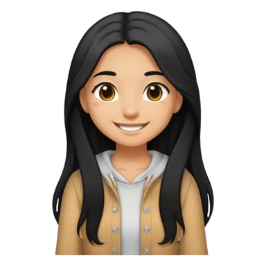 Tan girl with black long hair kisses smiles and cute outfit sticker