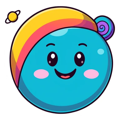 colorful planet with rainbow swirls and patterns and a happy grinning face sticker