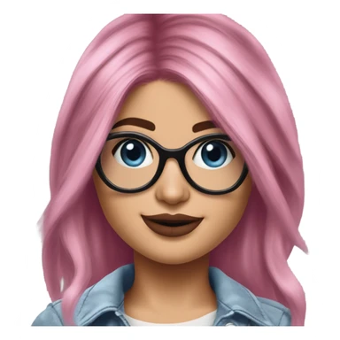 Photo Realistic kylie jenner stylish pink hair BLUE eyes and glasses happy  sticker