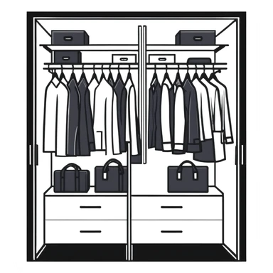 Modern closet with door ajar showing organized professional clothing, work wardrobe storage sticker