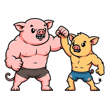 pig man fighting a rat man sticker