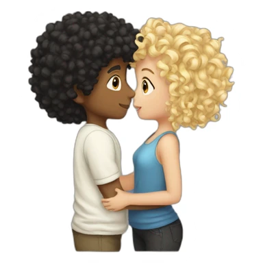 Boy curly blonde hair kissing girl black hair sticker