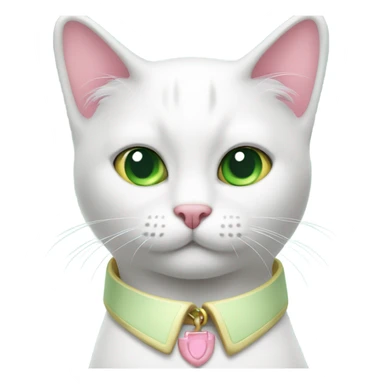 Gato blanco con collar rosa y ojos verde claro sticker