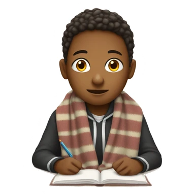 Middle schooler sitting at desk wearing a blanket  sticker