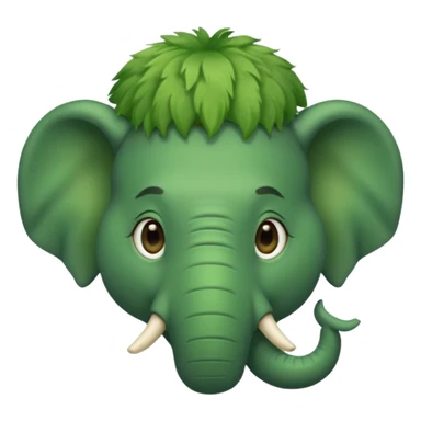 A green head with a green elephant nose  with fur sticker