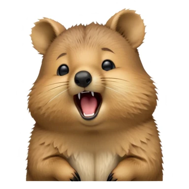 Cinematic Cute Yawning Quokka Portrait Emoji, Head tilted slightly with a dramatic, wide-open yawn, showcasing a soft, downy brown fur with a slightly droopy expression and eyes barely open in drowsy contentment, Simplified yet irresistibly adorable features, highly detailed, glowing with a soft, cozy glow, high shine, relaxed yet expressive, stylized with a touch of playful charm, bright and endearing, soft glowing outline, capturing the essence of a sleepy yet affectionate quokka, so drowsy it feels like it could stretch out of the screen and curl up for a nap! sticker