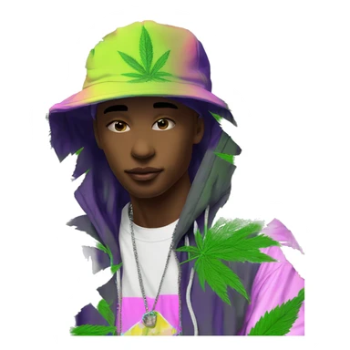 Hemp leaves Multicoloured neon person smoking wearing hoodie dancing hip hop bucket hat tropical Skater fashion aesthetic baggy clothes graphic t shirt 420 sticker