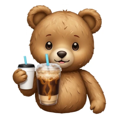 Teddy bear drinking iced coffee sticker