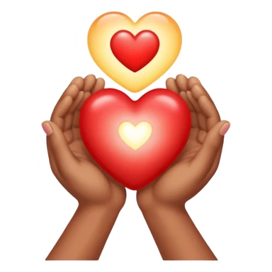 two hands gently holding a small glowing heart sticker