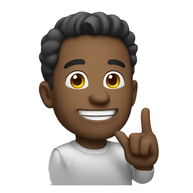 man raising a finger with a smile sticker