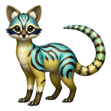 Rare realistic iridescent shiny warm-colored lush tropical exotic cute epic pretty beautiful handsome gorgeous aesthetic colorful vibrant Vernid-Protogen-Primagen-Wickerbeast-Genet-Trico-species-Fakemon-hybrid-creature by LiLaiRa, beautiful intricate markings, full body sticker