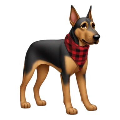 adult 75% Coonhound 25% German Shepherd mix dog with visible tail wearing small pointed red buffalo plaid bandana full body walking left quickly sticker