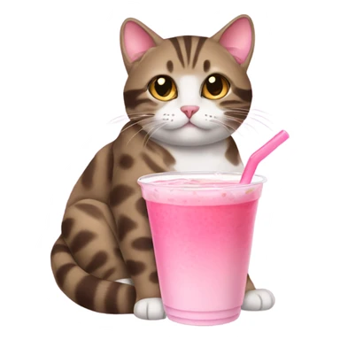 Taby cat drinking pink boba tea sticker