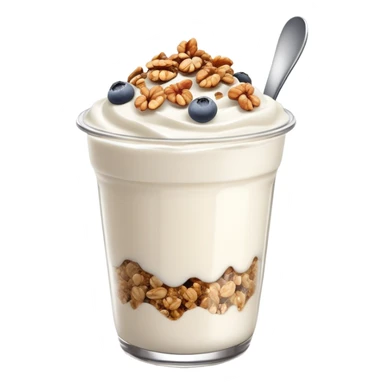 Greek yogurt cup with protein granola and chia seeds sprinkled on top sticker