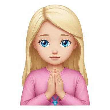 Blonde girl blue eyes praying pink shirt sticker