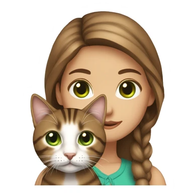girl with blue eyes, with flowing brown hair with brown tabby cat with green eyes sticker