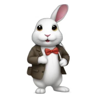 white rabbit uder an umbrella sticker