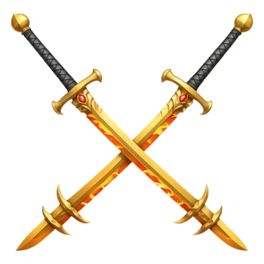 Two powerful on fire fully golden fiery royal crossed swords sticker