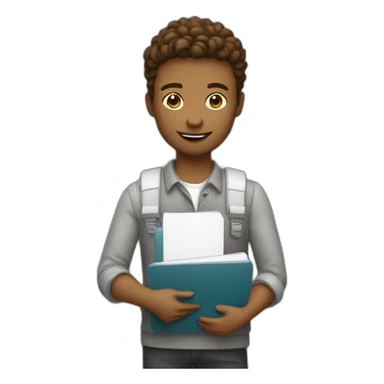 designer holding laptop and book sticker