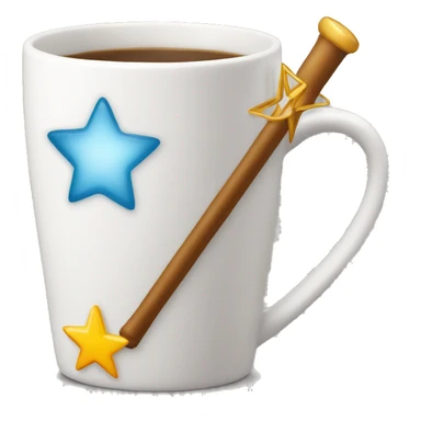 A MUG with a magic wand with a star at the point of the wand  sticker