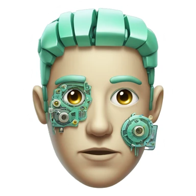 Pastel green haired male cyborg head with monocle and circuitry sticker