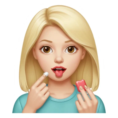 Elle fais une peu petasse, elle se mord le coin la lèvres. Elle est blonde. Ongles vernis marrons. Elle mâche un chewing-gum  sticker