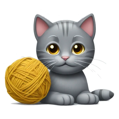 A gray cat plays with a ball of thread sticker