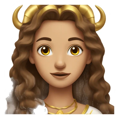 goddess with Long brown hair and gold horns  sticker