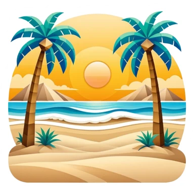 abstract art shapes on the beach with palm trees landscape  sticker