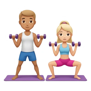 boy and girl in fitness class with yoga mat and dumbbells  sticker