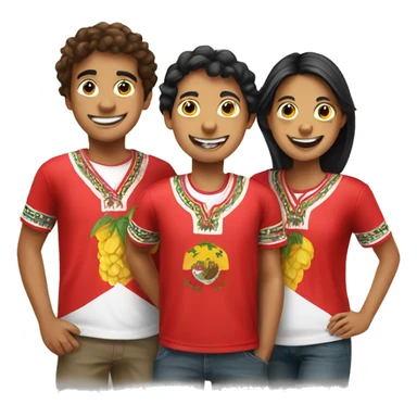 happy peruvian group of 3 friends with Peruvian shirts sticker