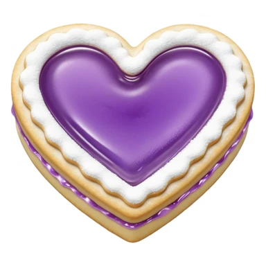 Realistic shortbread cookie in the shape of a heart with Pale Purple color jelly middle filling and sprinkled powder sugar on top. sticker