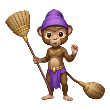 genie monkey, purple attire, holding broom sticker