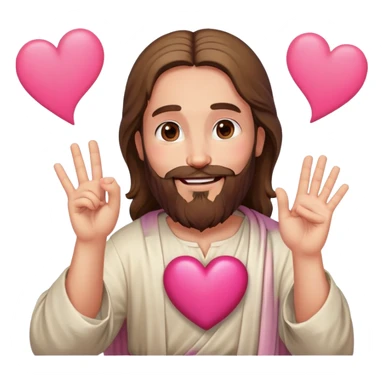 Bearded Jesus smiling making pink heart gesture sticker