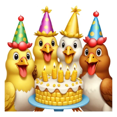 Chickens, singing, happy birthday with a corn on the cob cake ￼ sticker